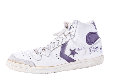 1983-84 Magic Johnson Game Used and Signed Sneaker Converse Style Shoe (Beckett)